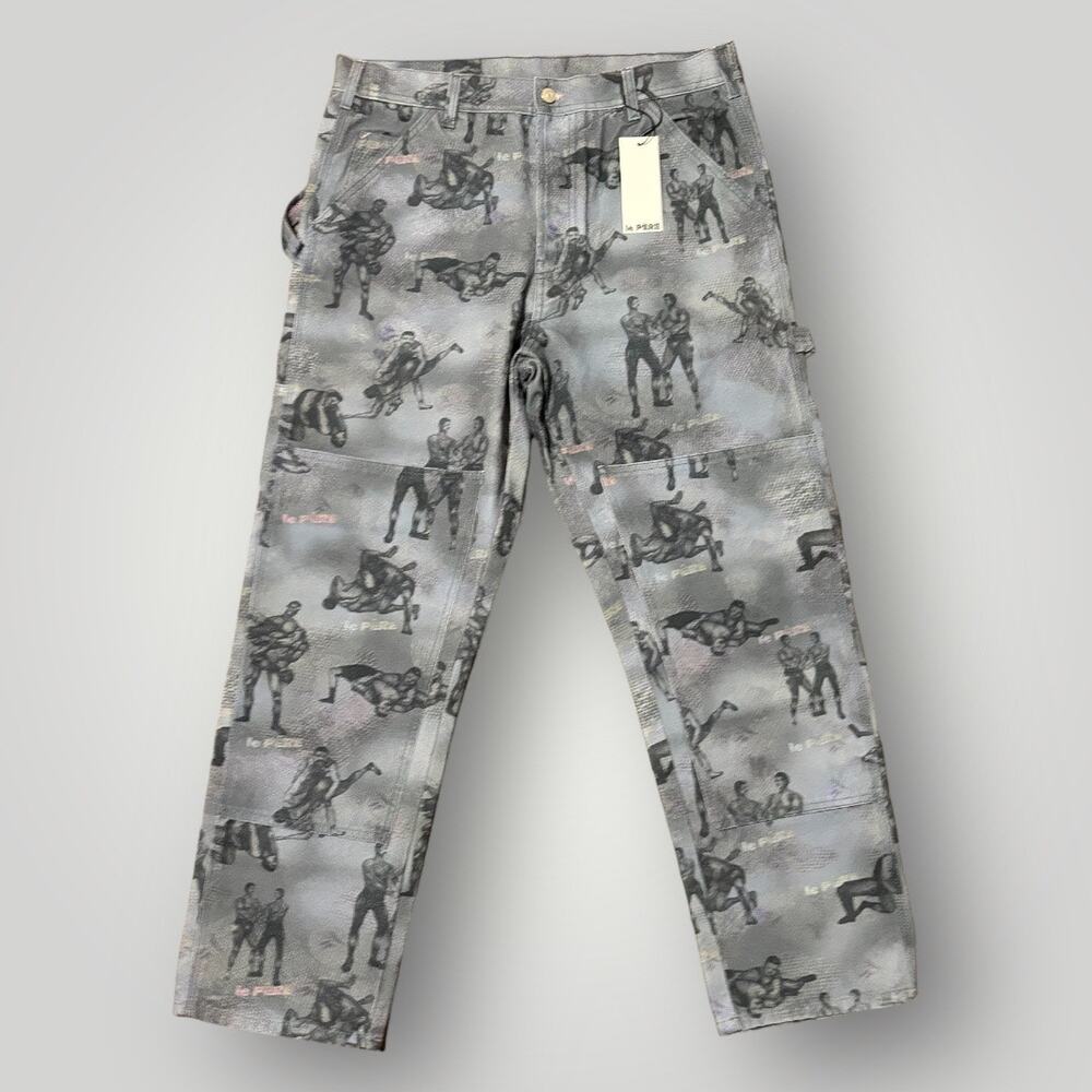 le PÈRE Painter's Trouser 34 x 30 Tap Out Ink Wrestling AOP Graphic Jeans NWT